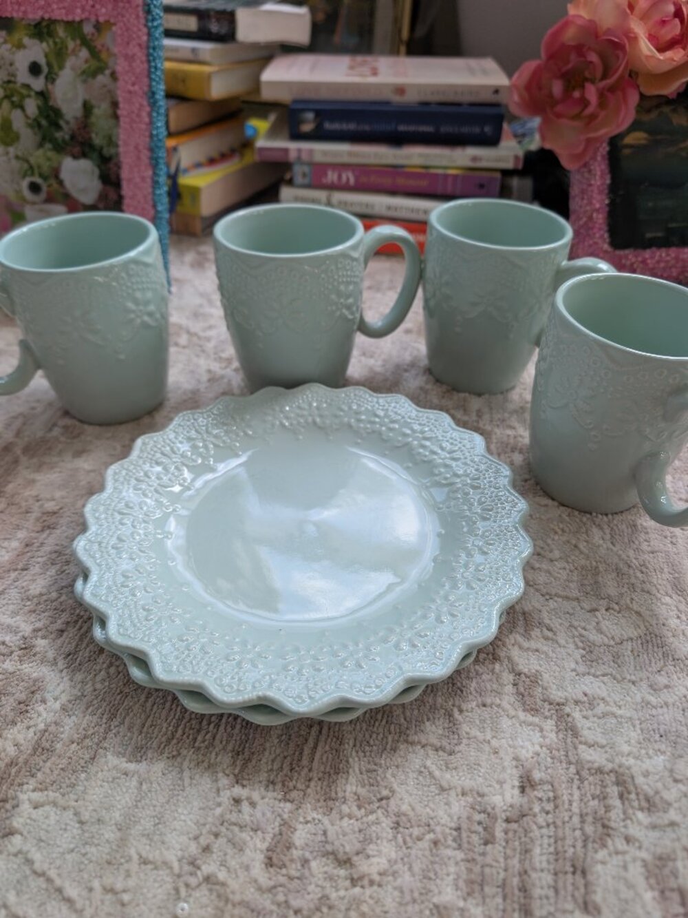 Light sea foam green mugs and plates